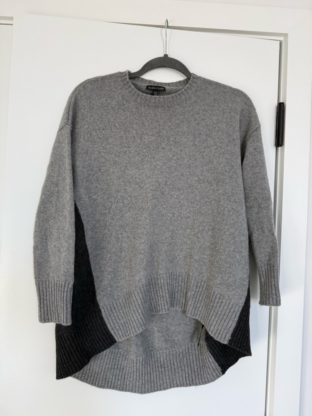 Eileen Fisher Gray and Black Cashmere Blend Crewneck Sweater